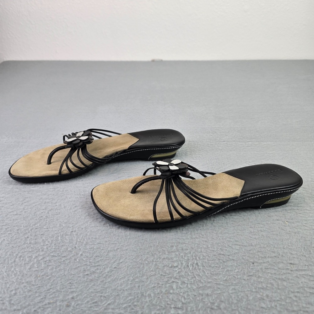 Cole Haan Women's Black Floral Thong Sandals Leather Comfort Slides 7B